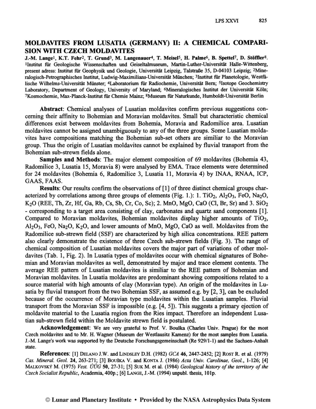 Moldavites from Lusatia (Germany) 11: a Chemical Compari- Sion with Czech Moldavites J.-M