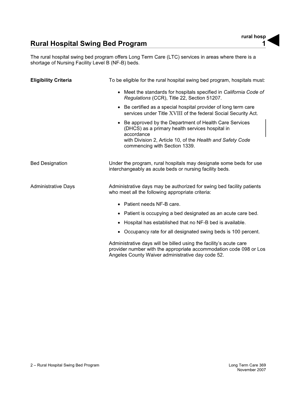 Rural Hospital Swing Bed Program (Rural Hosp)