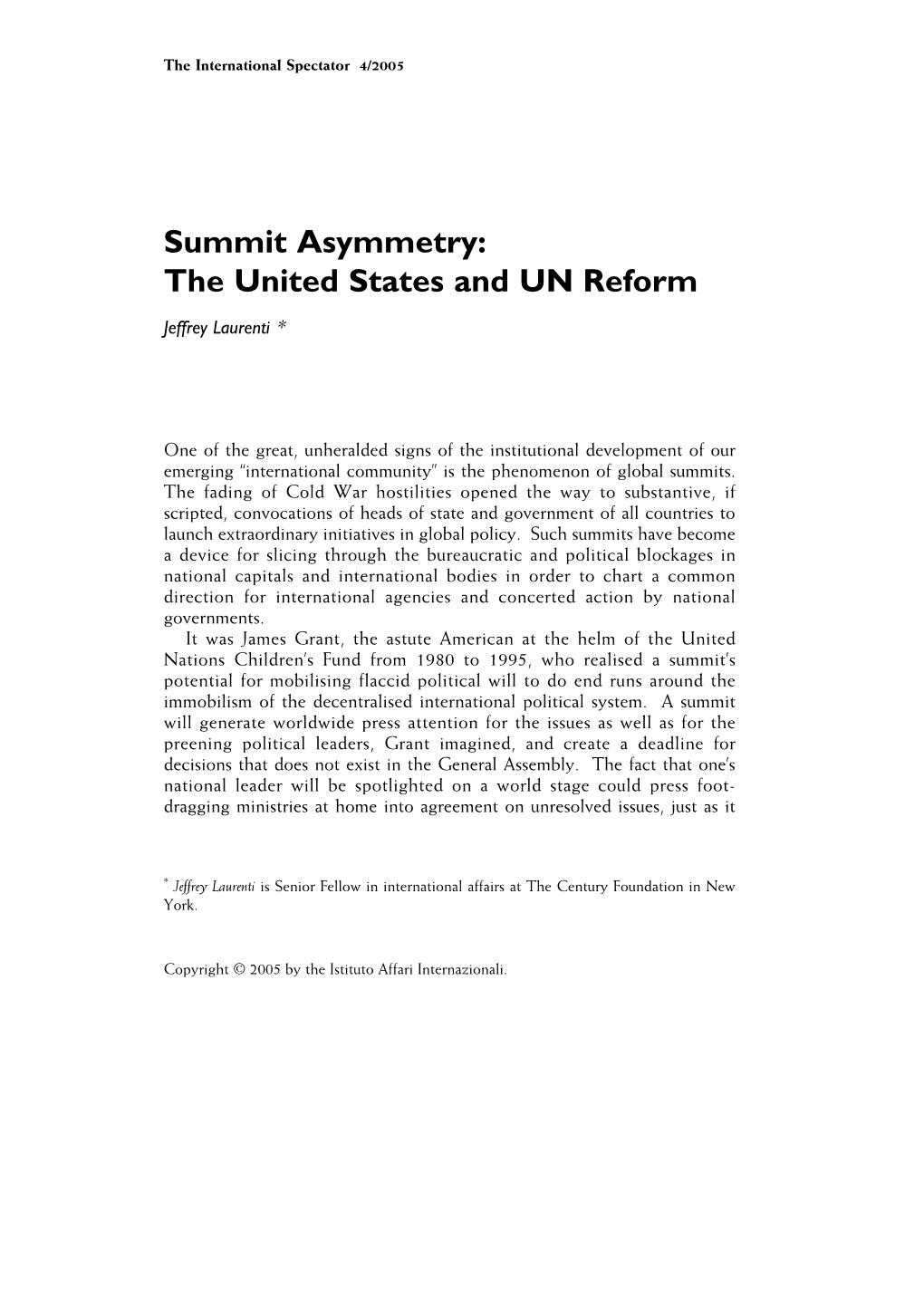 Summit Asymmetry: the United States and UN Reform