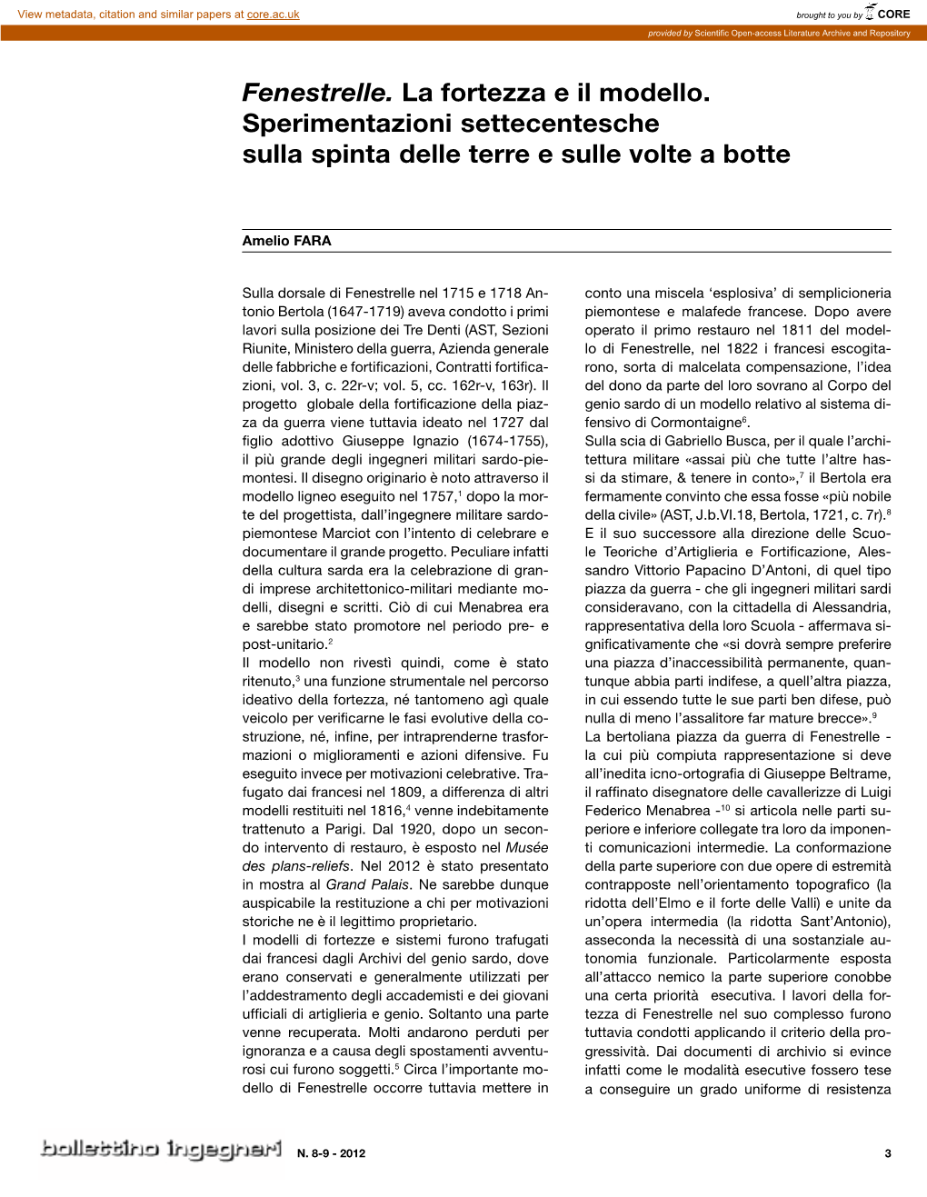 Fenestrelle. La Fortezza E Il Modello. Sperimentazioni Settecentesche Sulla Spinta Delle Terre E Sulle Volte a Botte