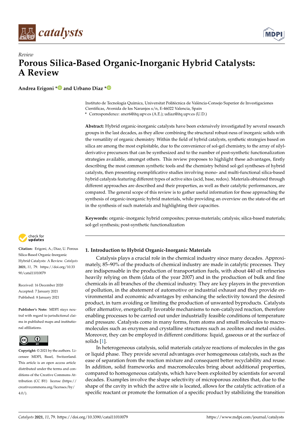 Porous Silica-Based Organic-Inorganic Hybrid Catalysts: a Review