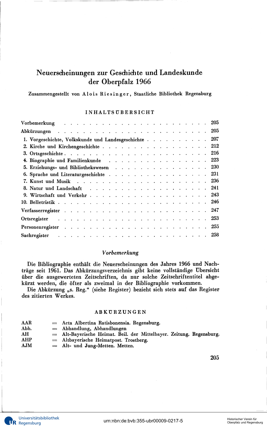 Neuerscheinungen Zur Geschichte Und Landeskunde Der Oberpfalz 1966