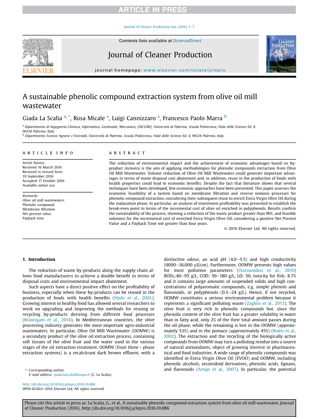 A Sustainable Phenolic Compound Extraction System from Olive Oil Mill Wastewater