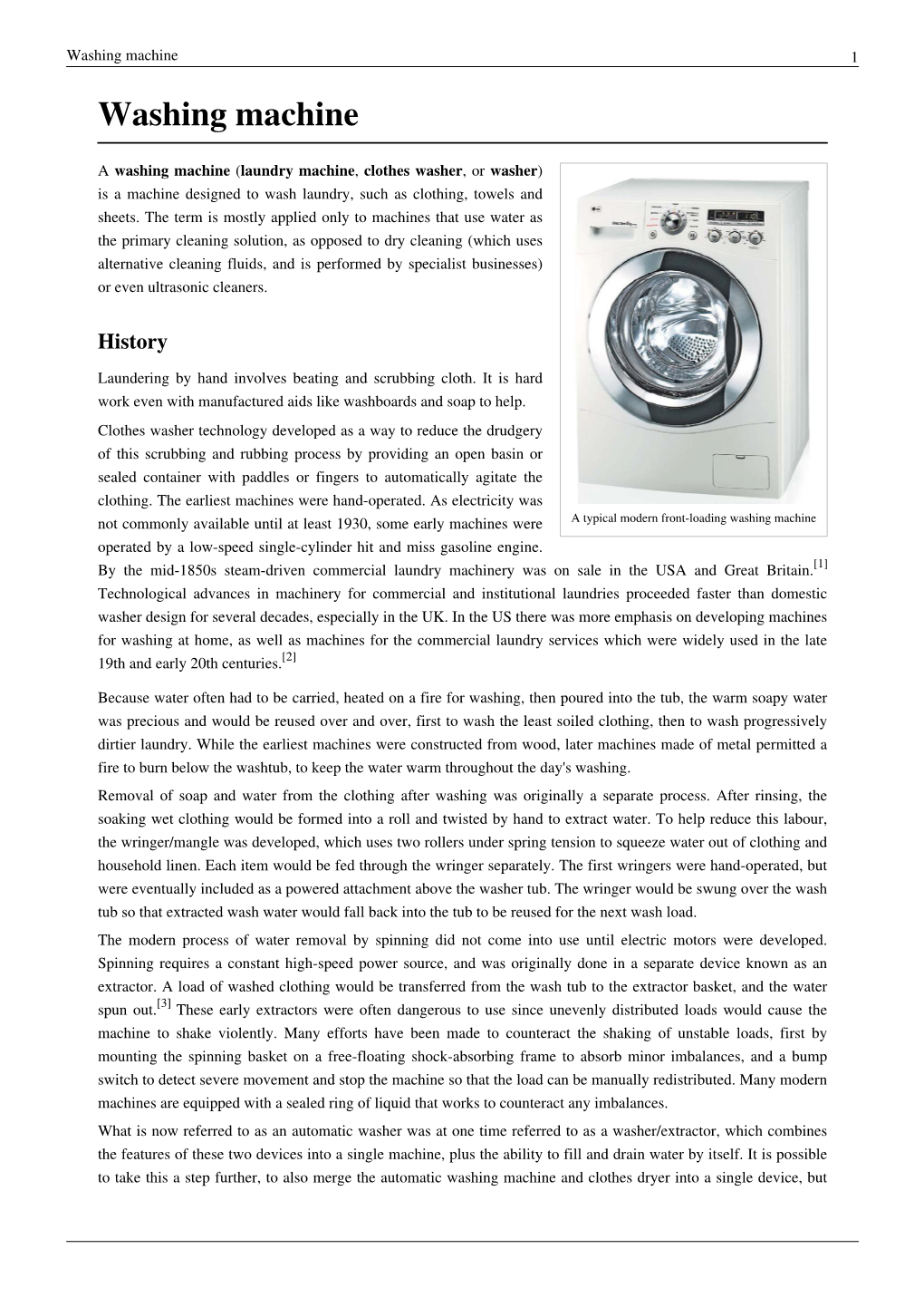 Washing Machine 1 Washing Machine