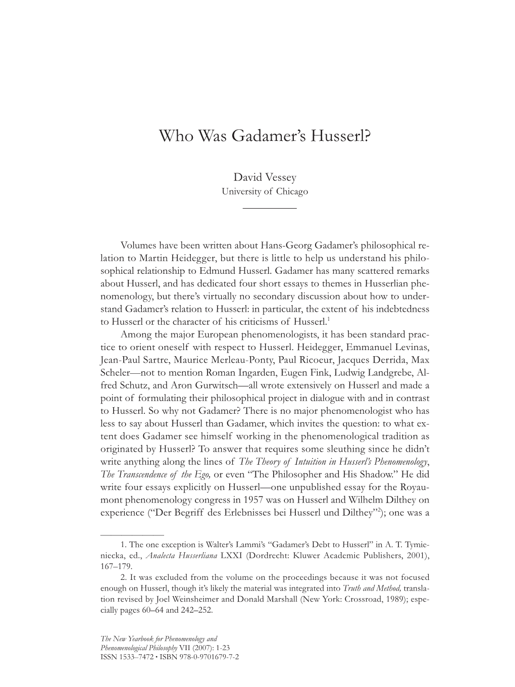 Who Was Gadamer's Husserl?