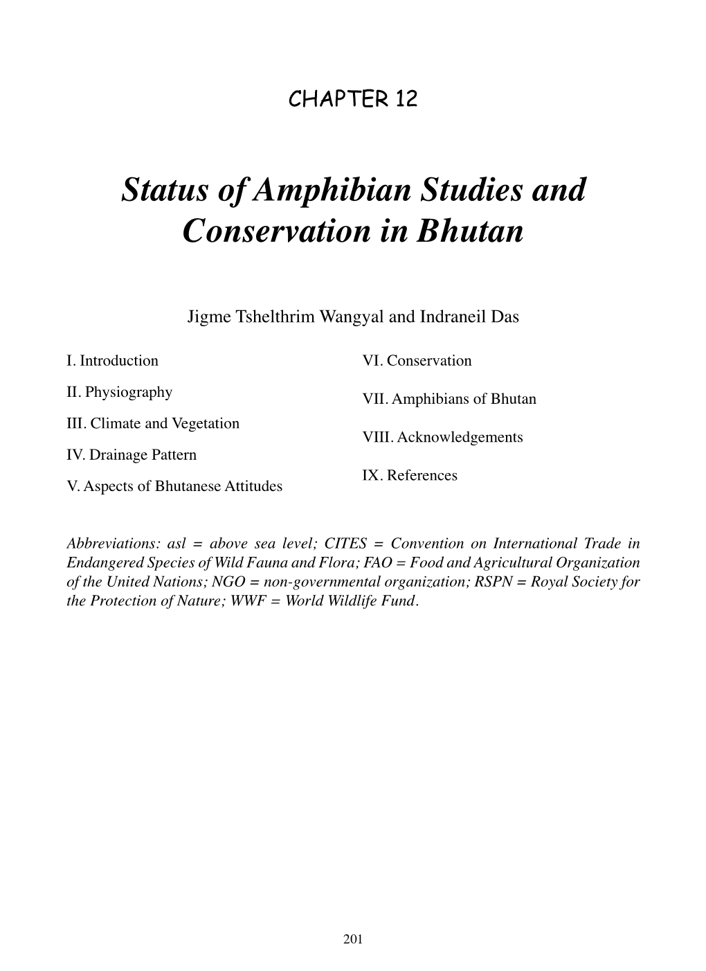 Status of Amphibian Studies and Conservation in Bhutan