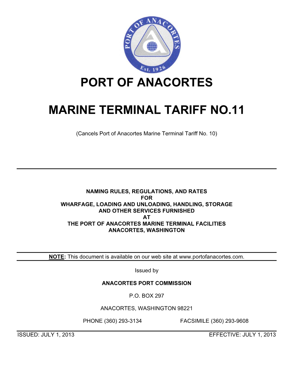 Port of Anacortes Marine Terminal Tariff No.11