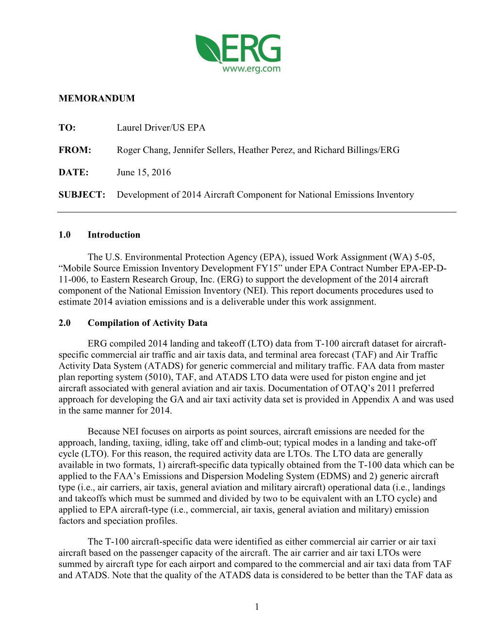 Development of 2014 Aircraft Component for National Emissions Inventory