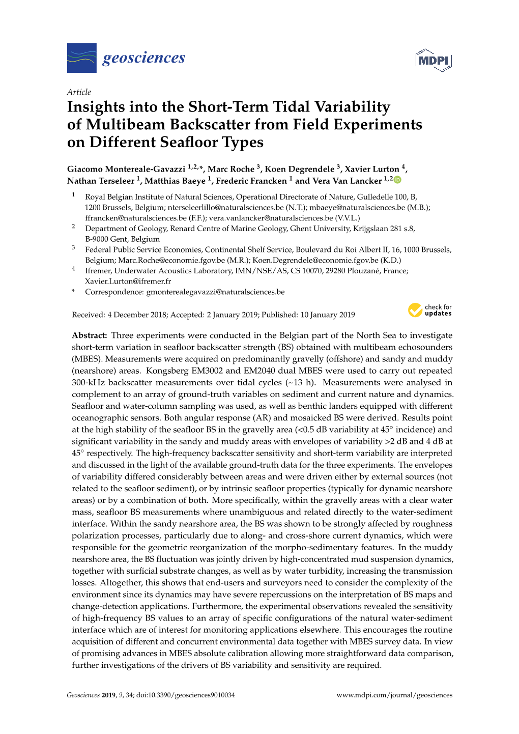 Insights Into the Short-Term Tidal Variability of Multibeam Backscatter from Field Experiments on Different Seaﬂoor Types