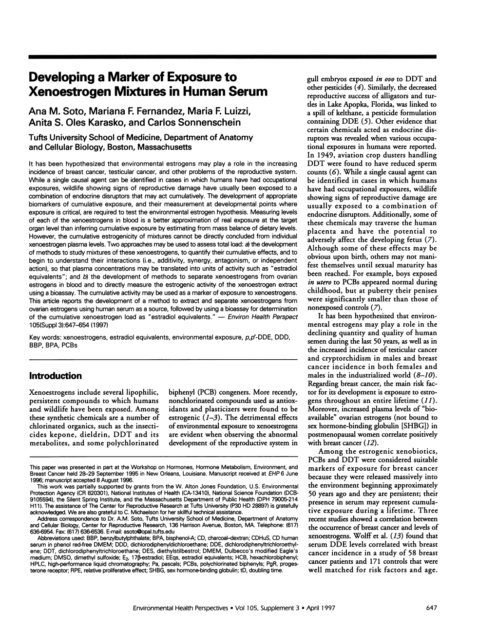 Developing a Marker of Exposure to Xenoestrogen Mixtures in Human