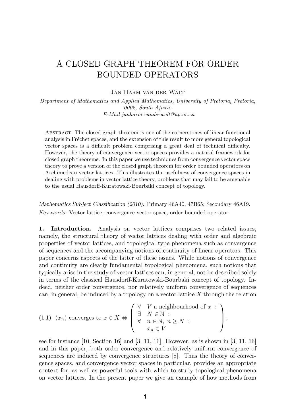 A Closed Graph Theorem for Order Bounded Operators