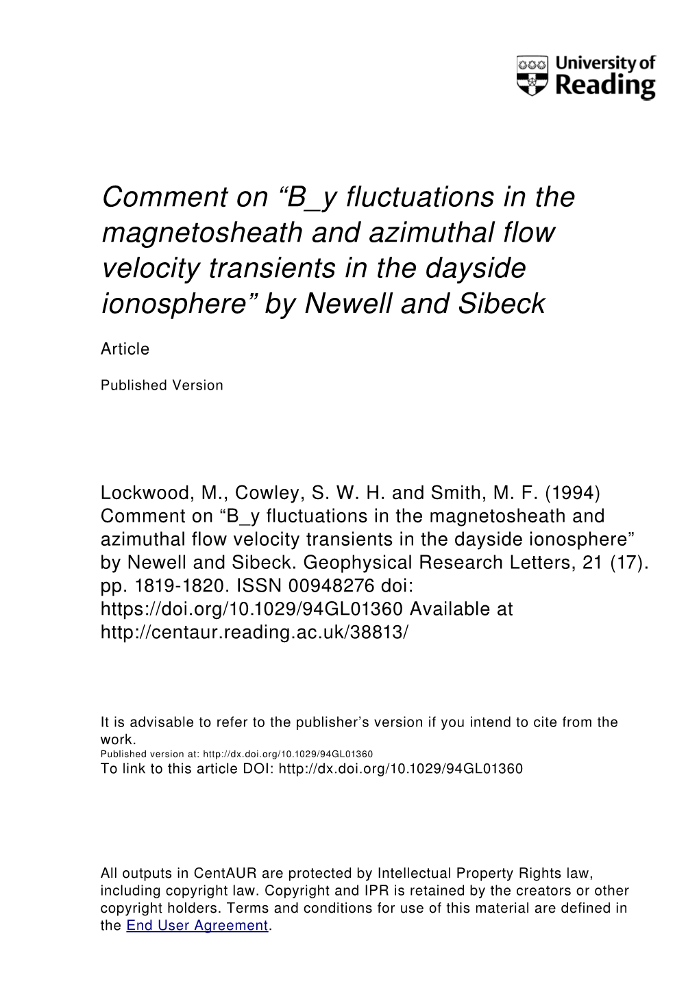 Comment on by Fluctuations in the Magnetosheath and Azimuthal Flow