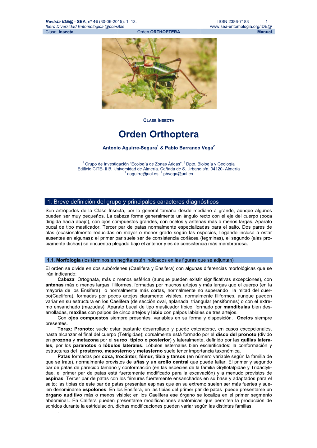 Orden ORTHOPTERA Manual