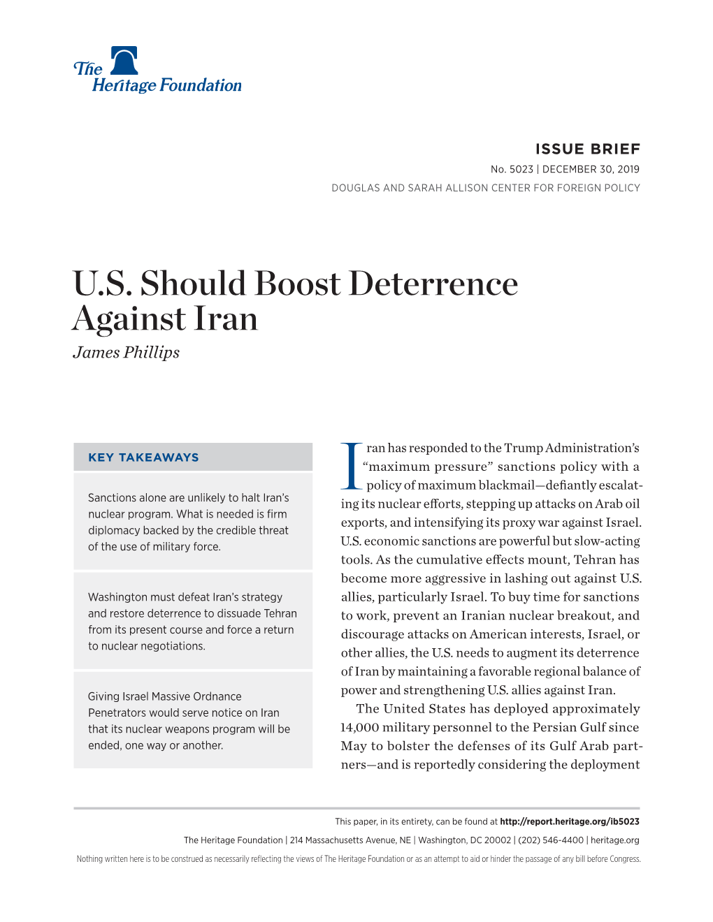 U.S. Should Boost Deterrence Against Iran James Phillips