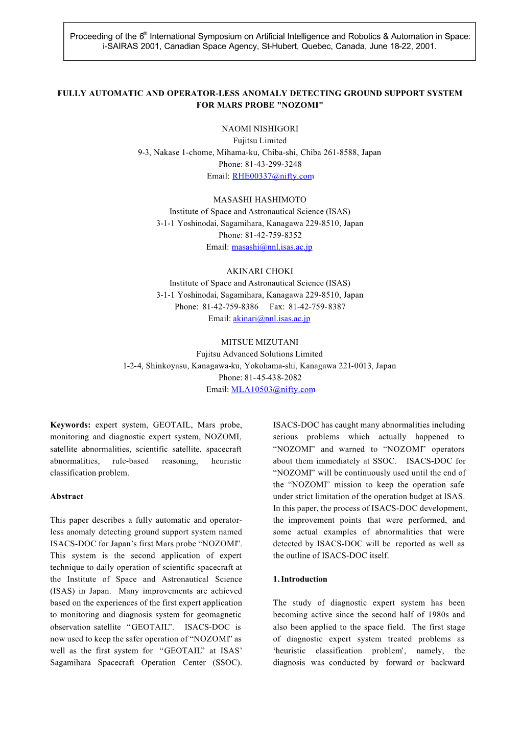 Fully Automatic and Operator-Less Anomaly Detecting Ground Support System for Mars Probe 