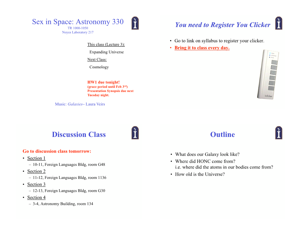 Sex in Space: Astronomy 330 Discussion Class Outline