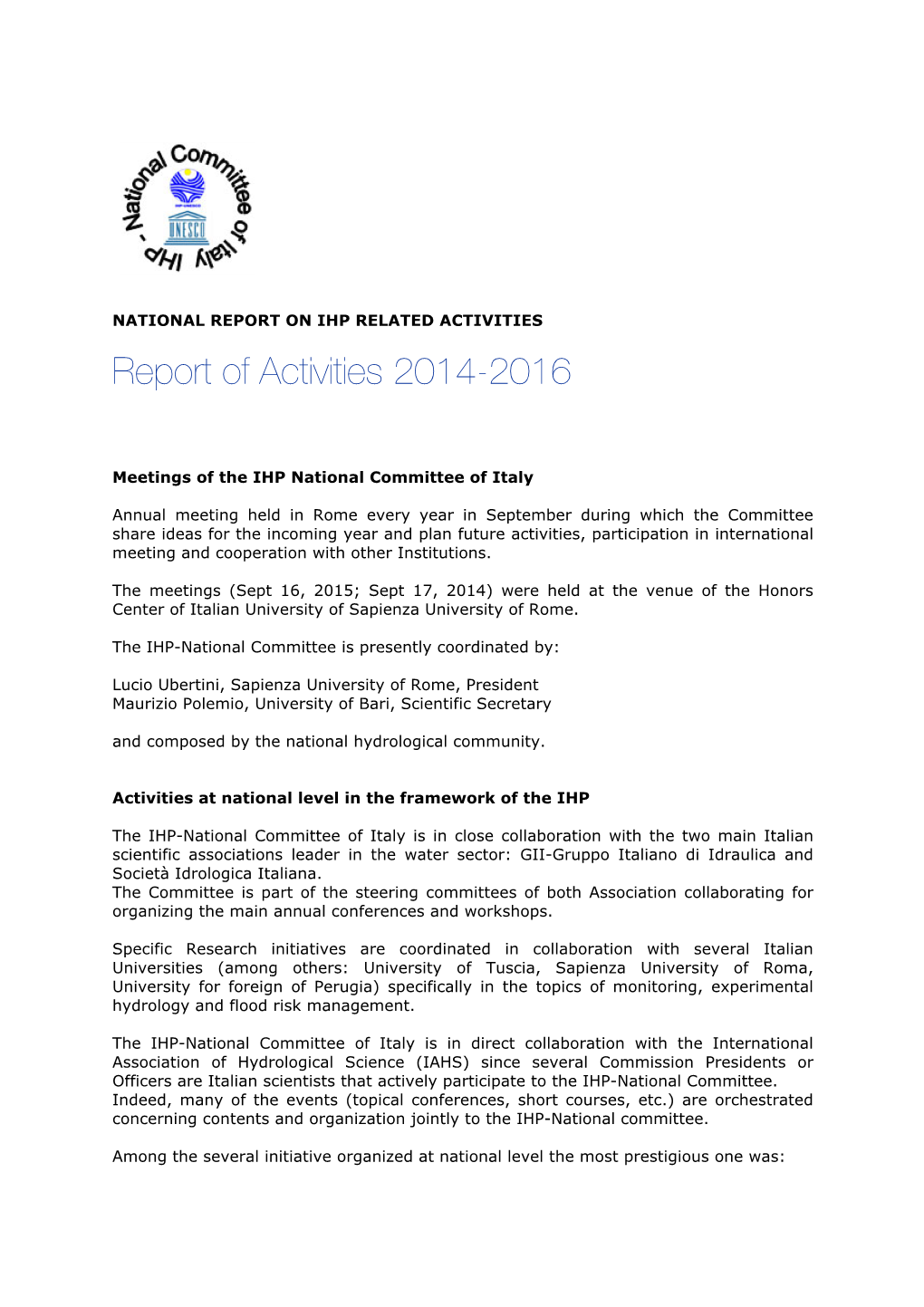 Report of Activities 2014-2016