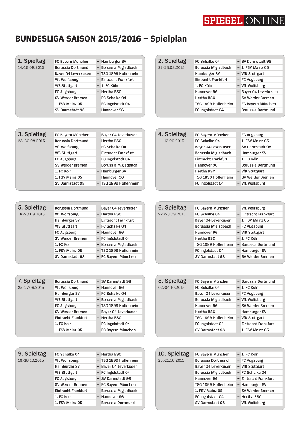 BUNDESLIGA SAISON 2015/2016 – Spielplan