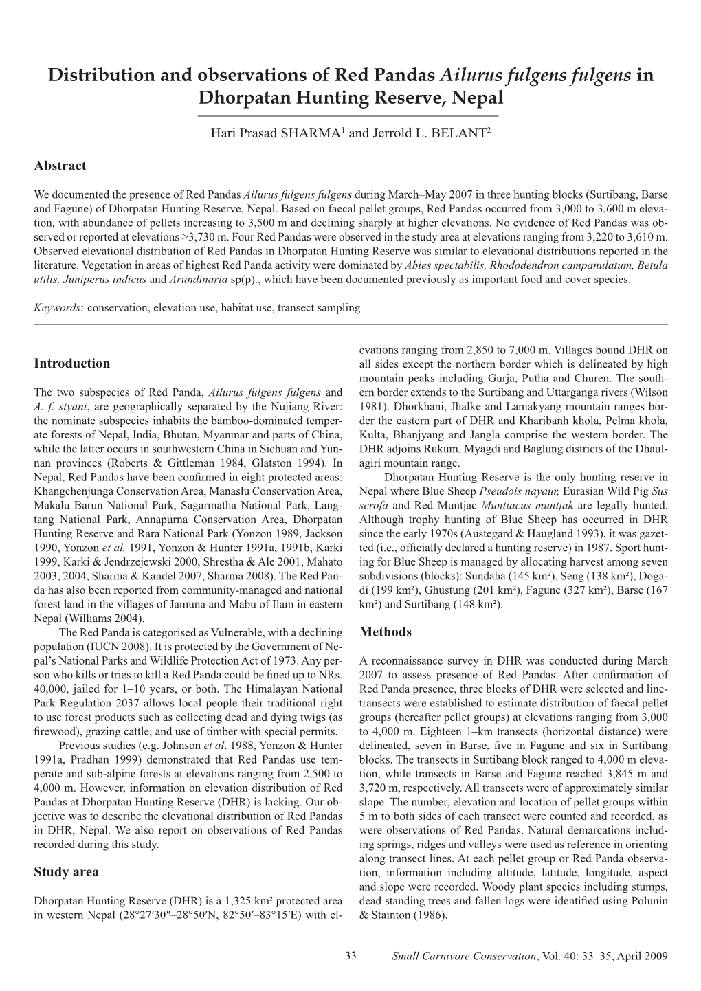 Distribution and Observations of Red Pandas Ailurus Fulgens Fulgens in Dhorpatan Hunting Reserve, Nepal