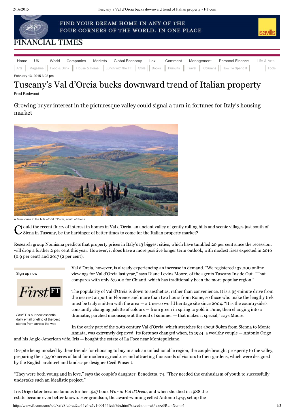 Tuscany's Val D'orcia Bucks Downward Trend of Italian Property