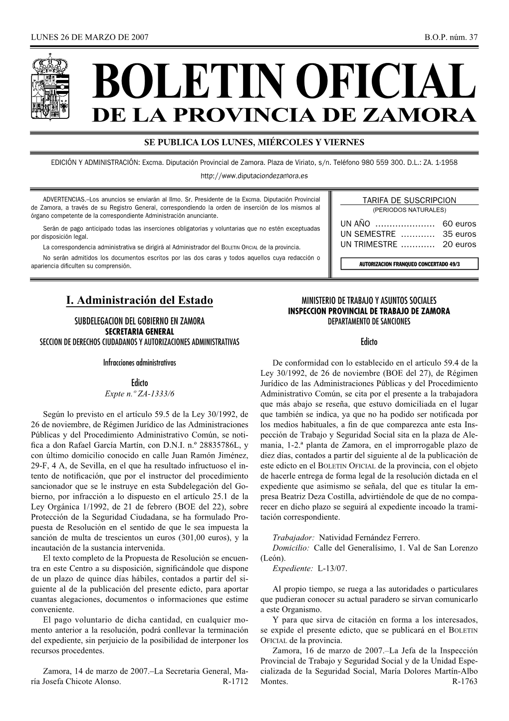 Boletin Oficial De La Provincia De Zamora