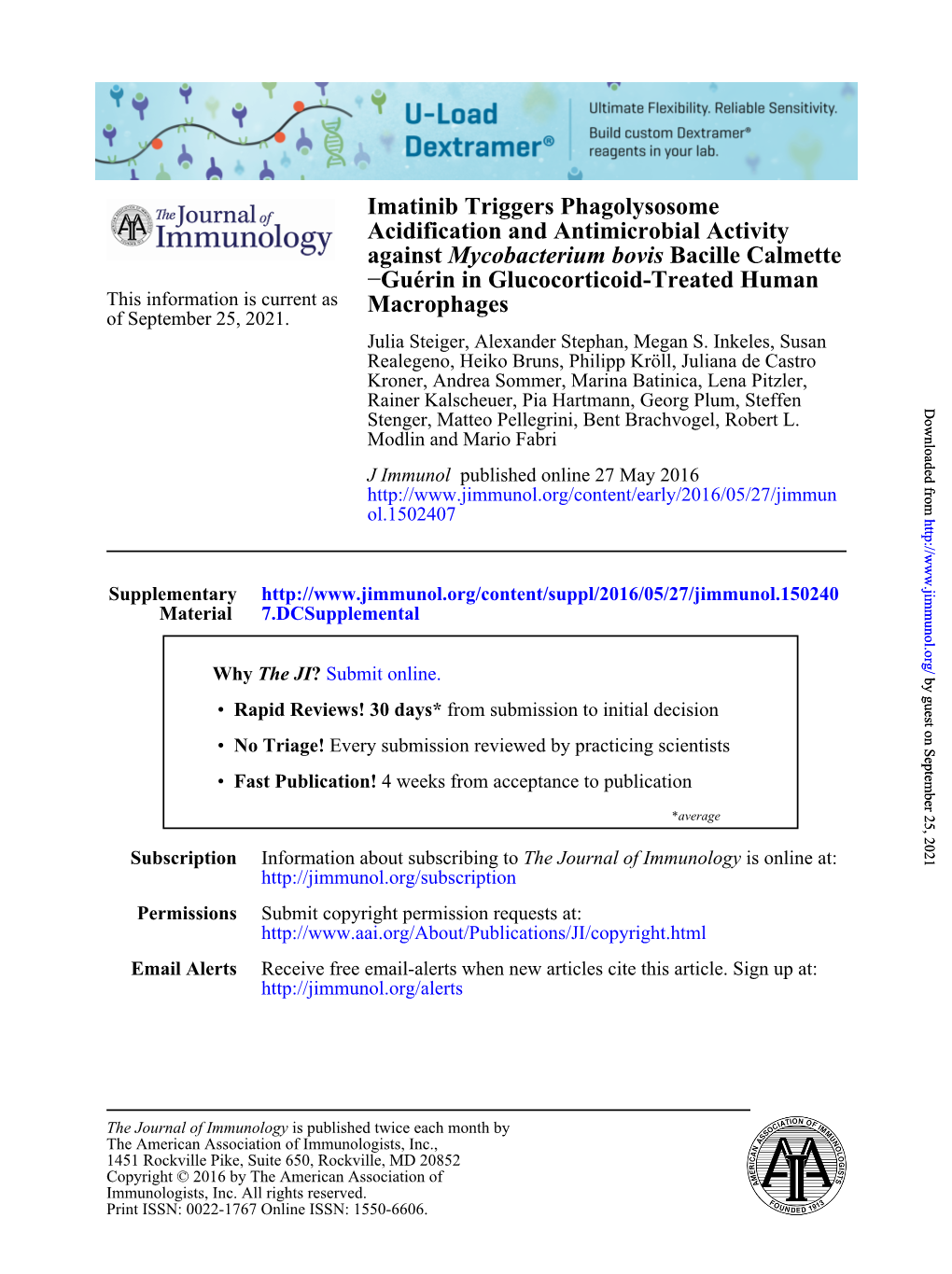 Imatinib Triggers Phagolysosome Acidification and Antimicrobial