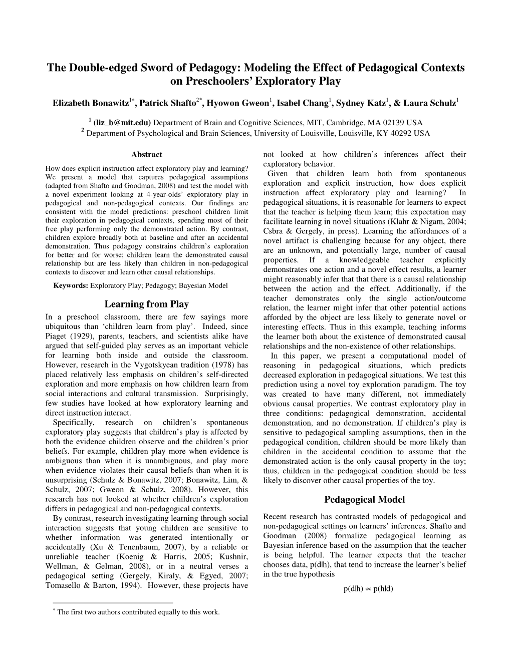 The Double-Edged Sword of Pedagogy: Modeling the Effect of Pedagogical Contexts on Preschoolers’ Exploratory Play