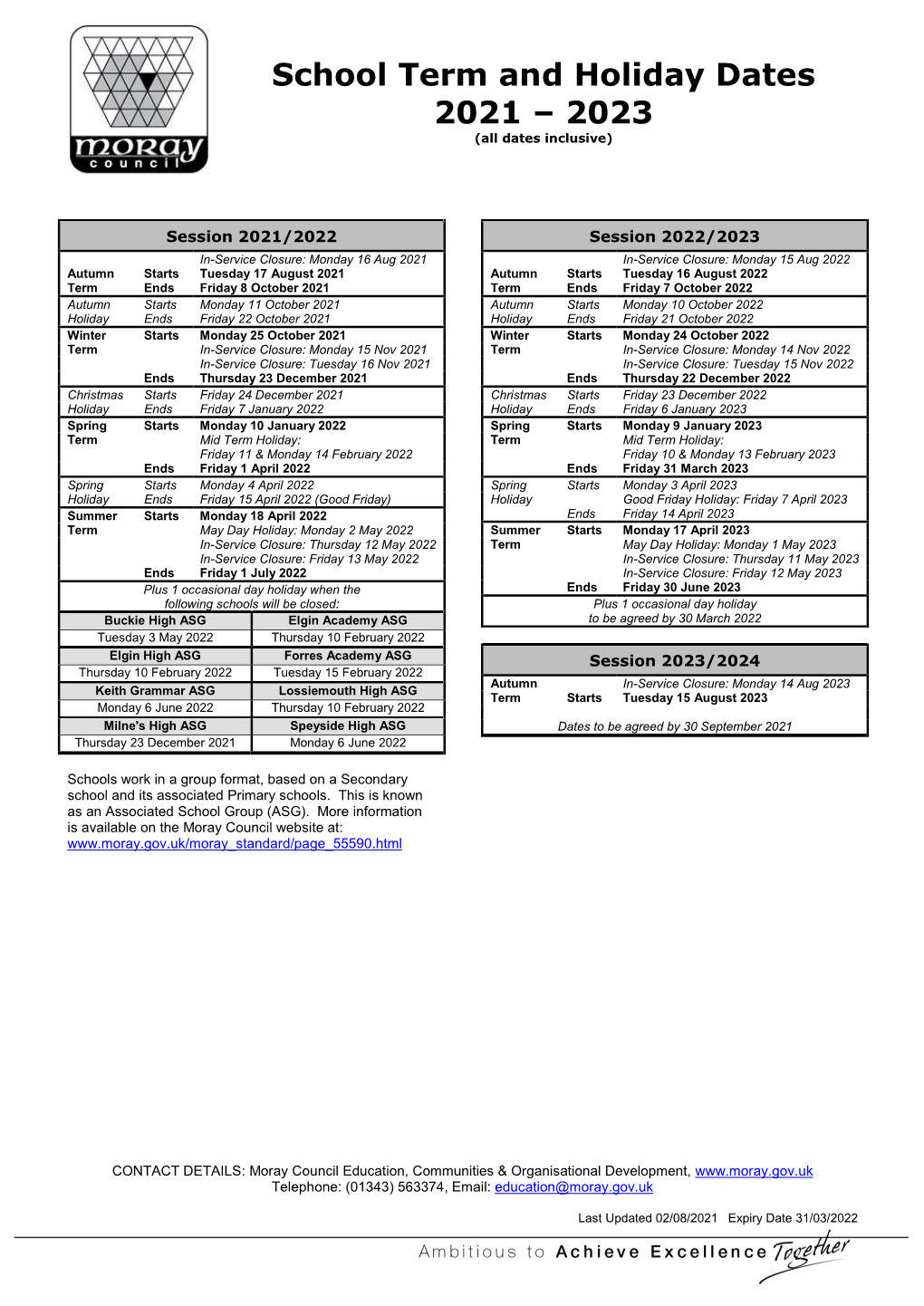 School Term and Holiday Dates 2021 – 2023 (All Dates Inclusive)