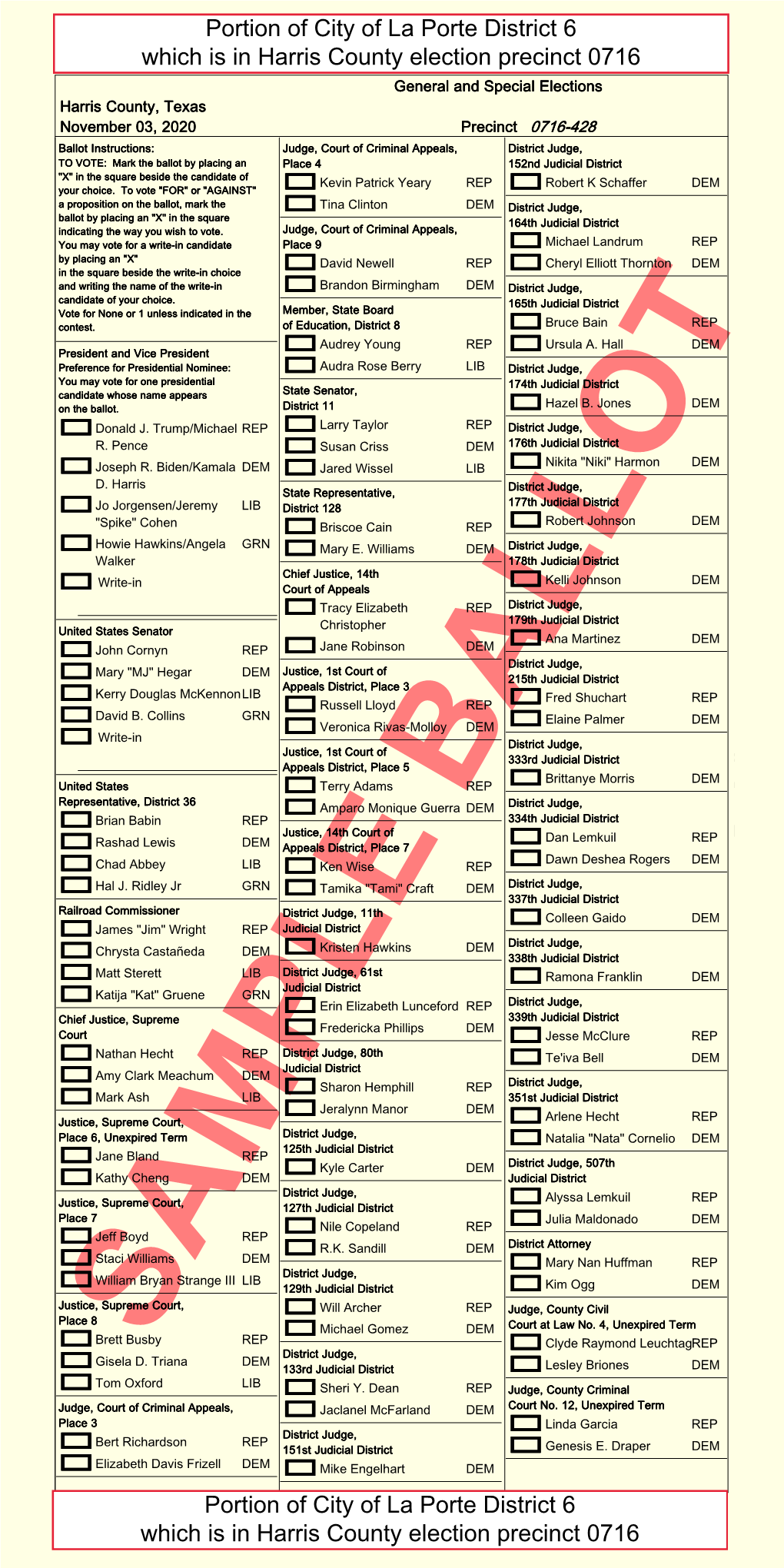 Portion of City of La Porte District 6 Which Is in Harris County Election Precinct 0716 Portion of City of La Porte District