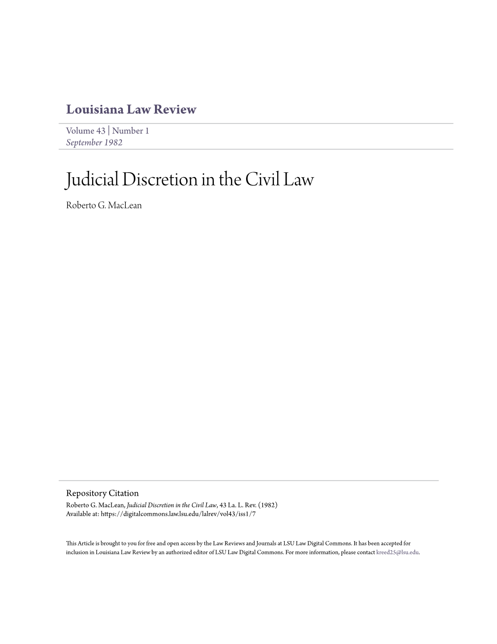 Judicial Discretion in the Civil Law Roberto G