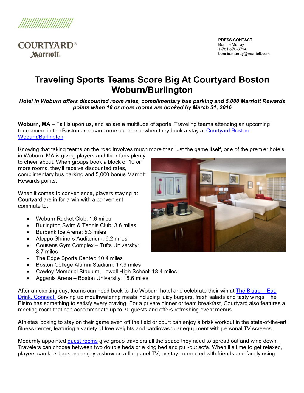 Traveling Sports Teams Score Big at Courtyard Boston Woburn/Burlington