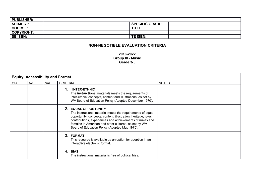 Non-Negotible Evaluation Criteria