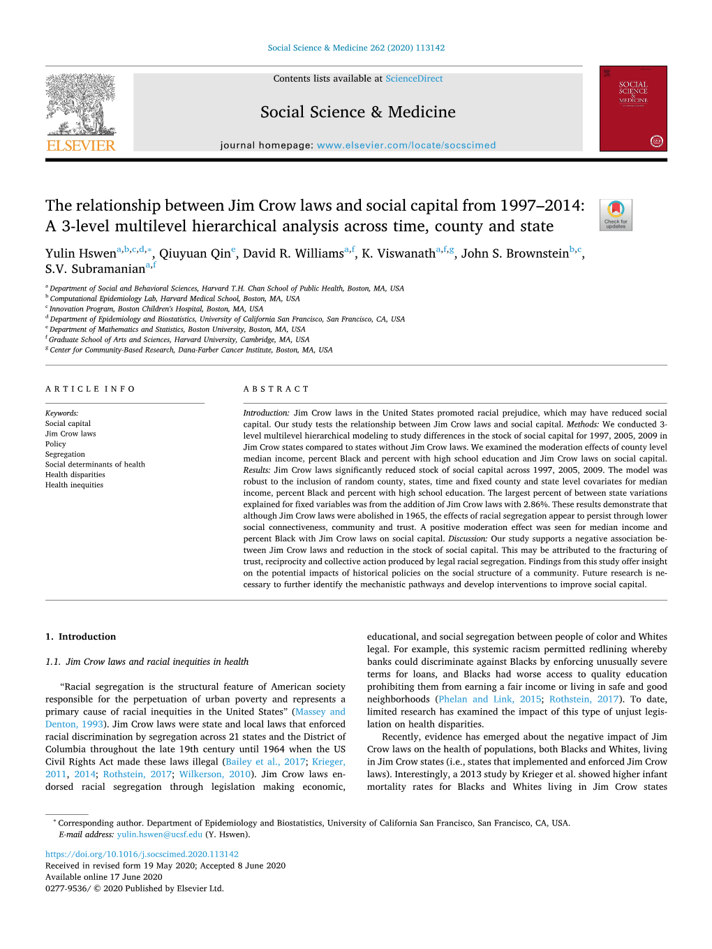 The Relationship Between Jim Crow Laws and Social Capital from 1997–2014 a 3-Level Multilevel Hierarchical Analysis Across Ti