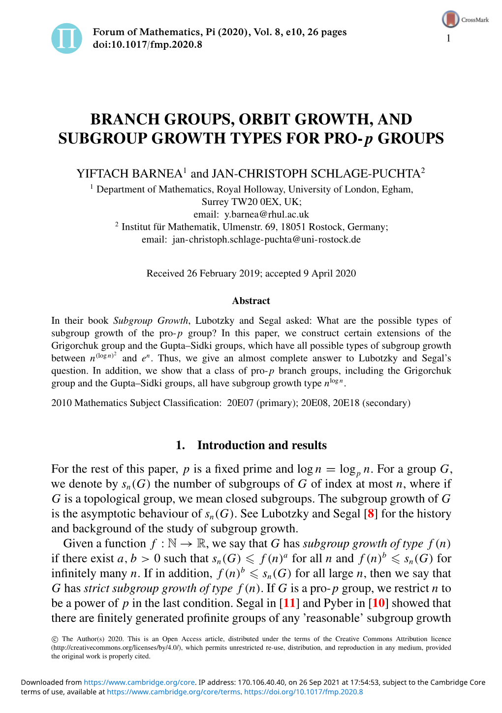 Branch Groups, Orbit Growth, and Subgroup Growth Types for Pro-P