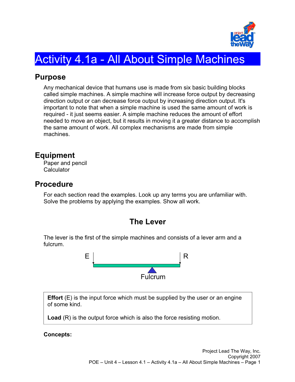 Activity 4.1A - All About Simple Machines