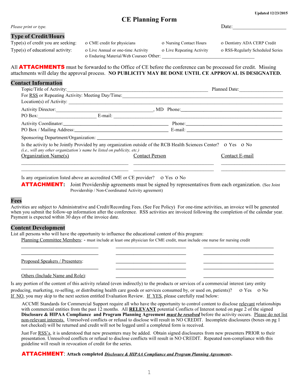 CME Conference Planning Form