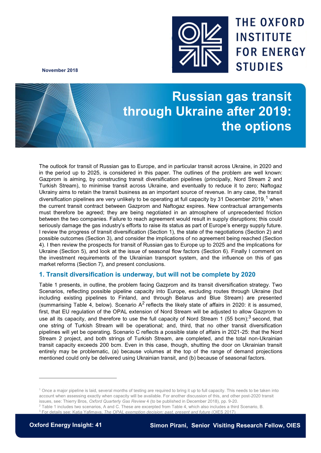 Russian Gas Transit Through Ukraine After 2019: the Options