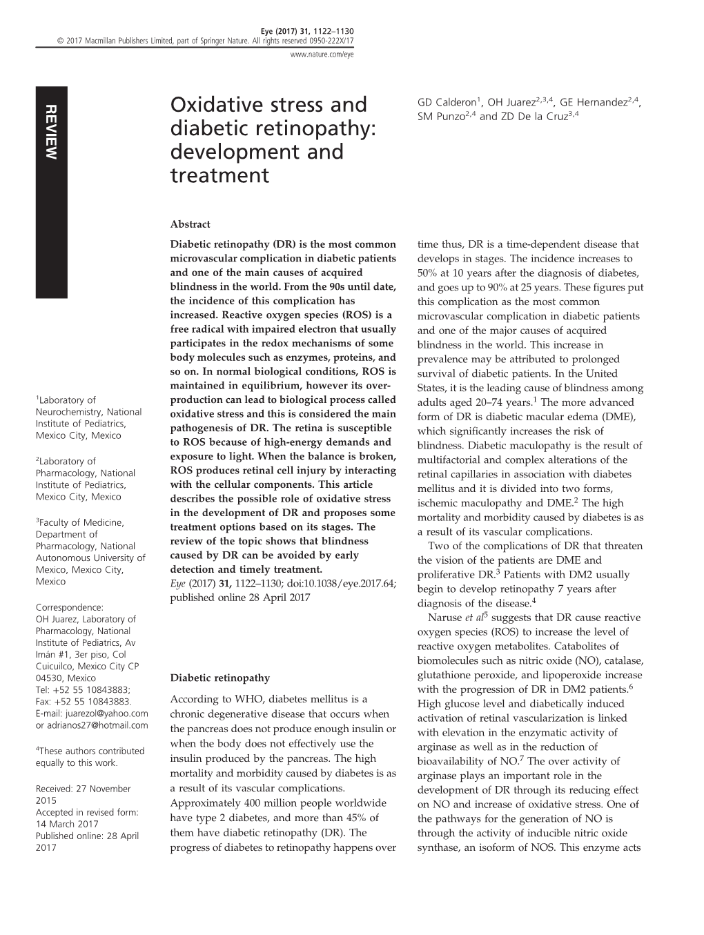 Oxidative Stress and Diabetic Retinopathy