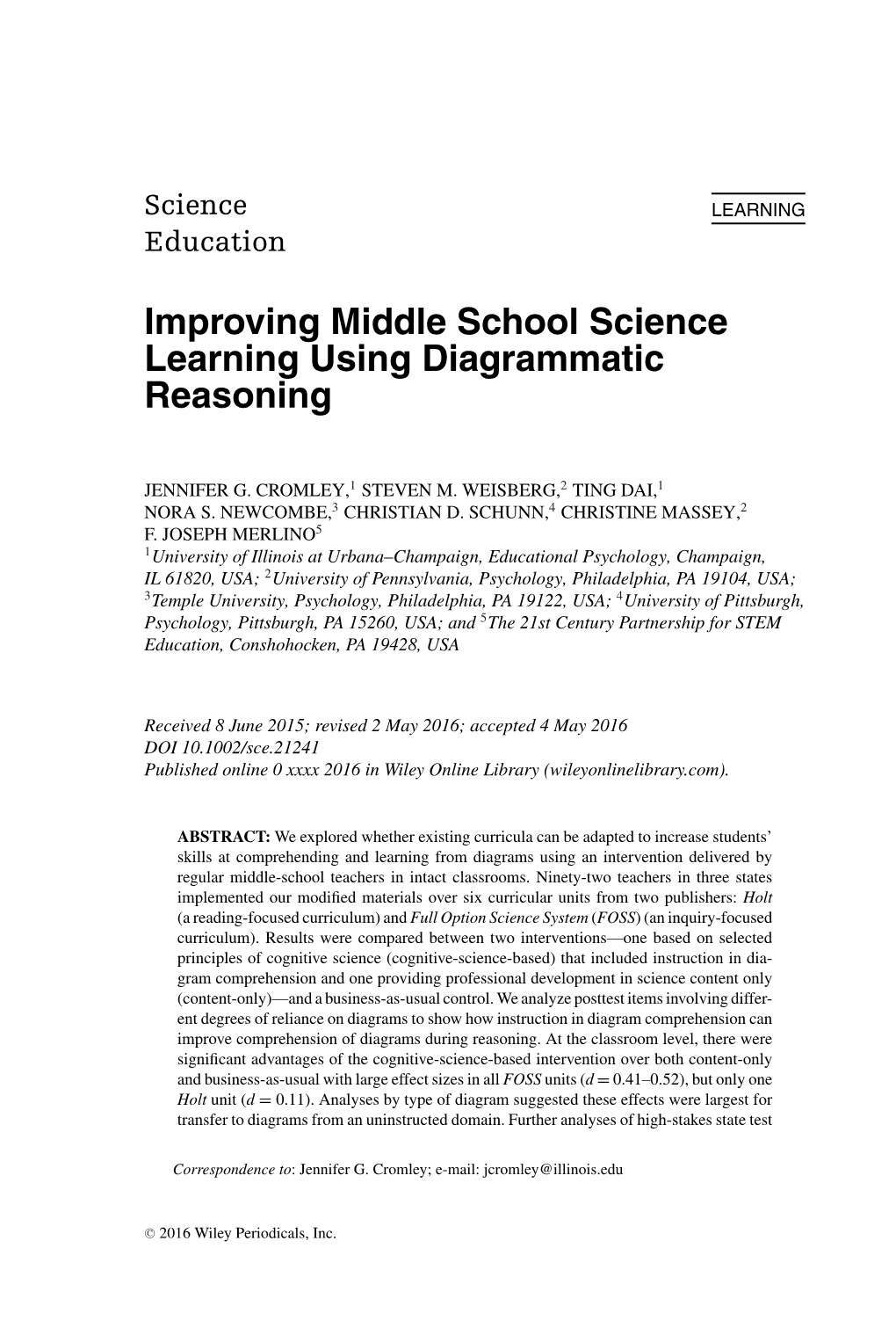 Improving Middle School Science Learning Using Diagrammatic Reasoning