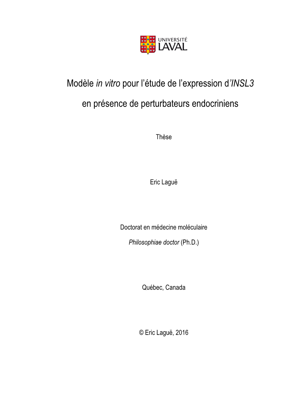 Modèle in Vitro Pour L'étude De L'expression D'insl3 En Présence