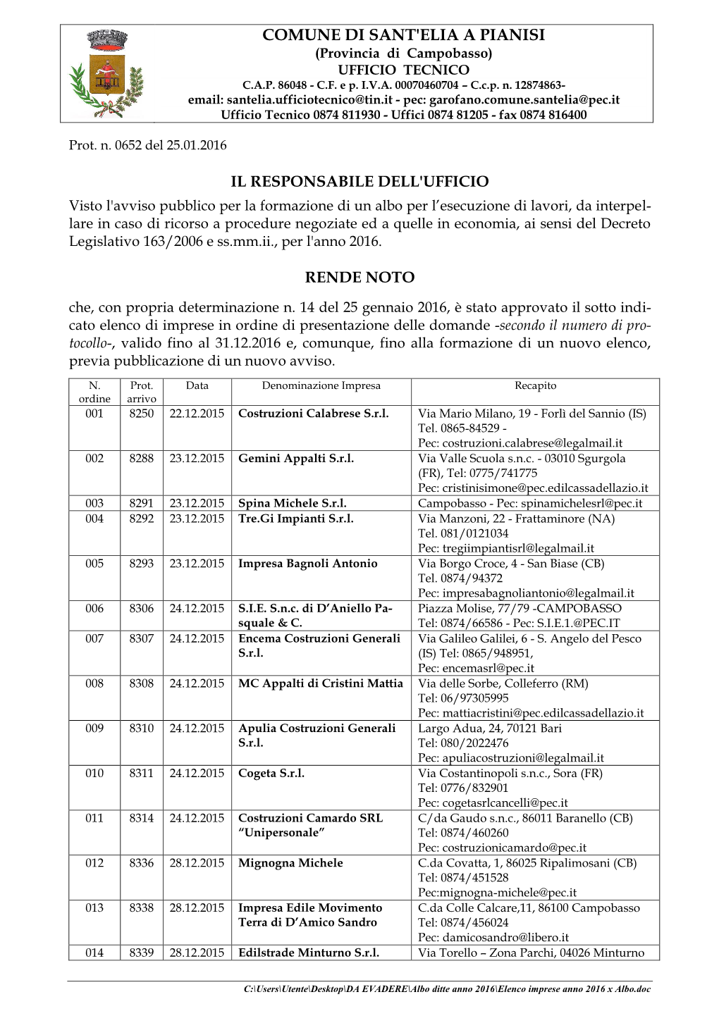 Provincia Di Campobasso) UFFICIO TECNICO C.A.P