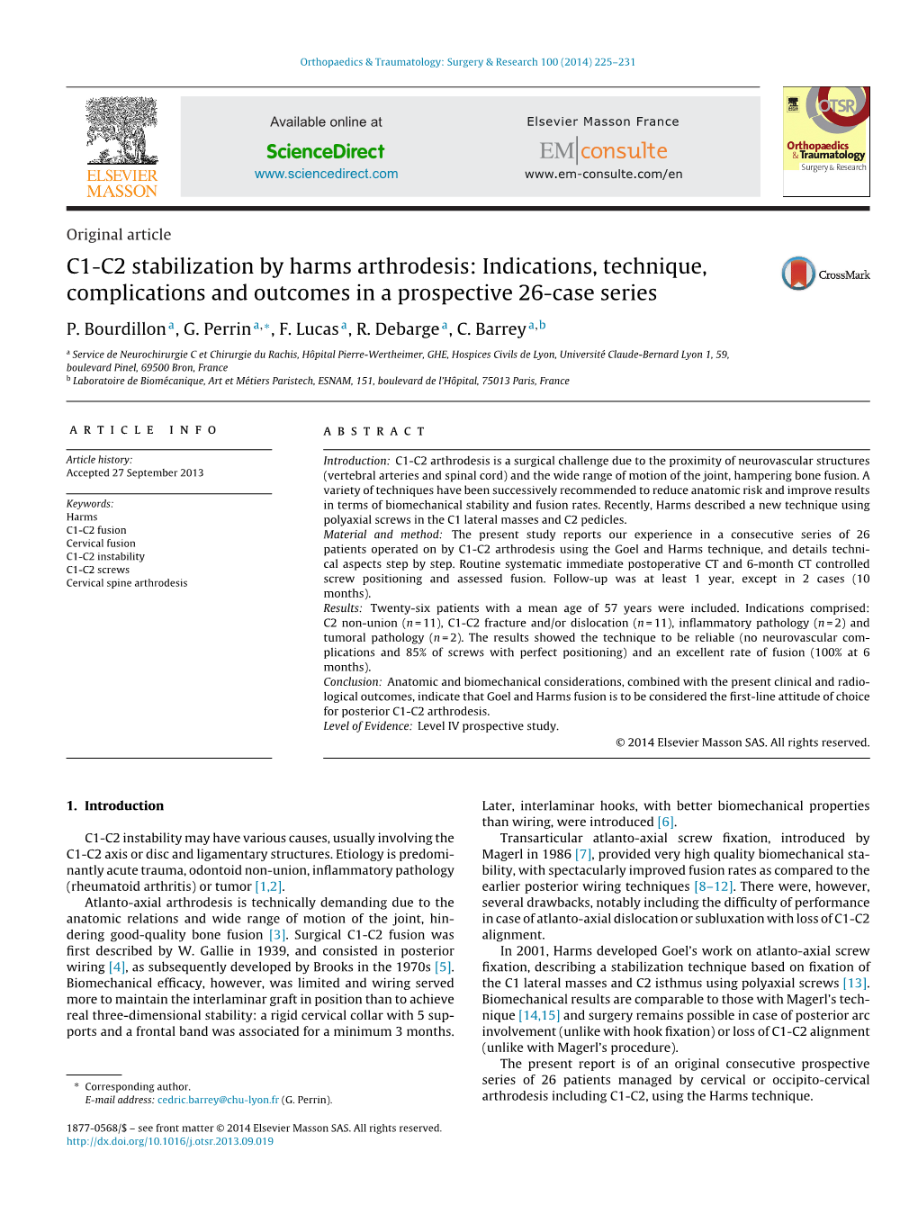 C1-C2 Stabilization by Harms Arthrodesis: Indications, Technique