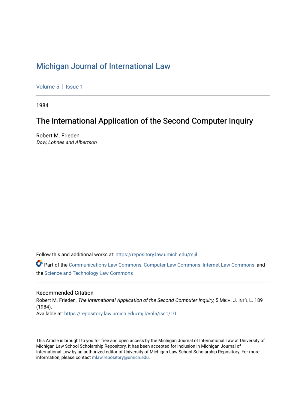 The International Application of the Second Computer Inquiry