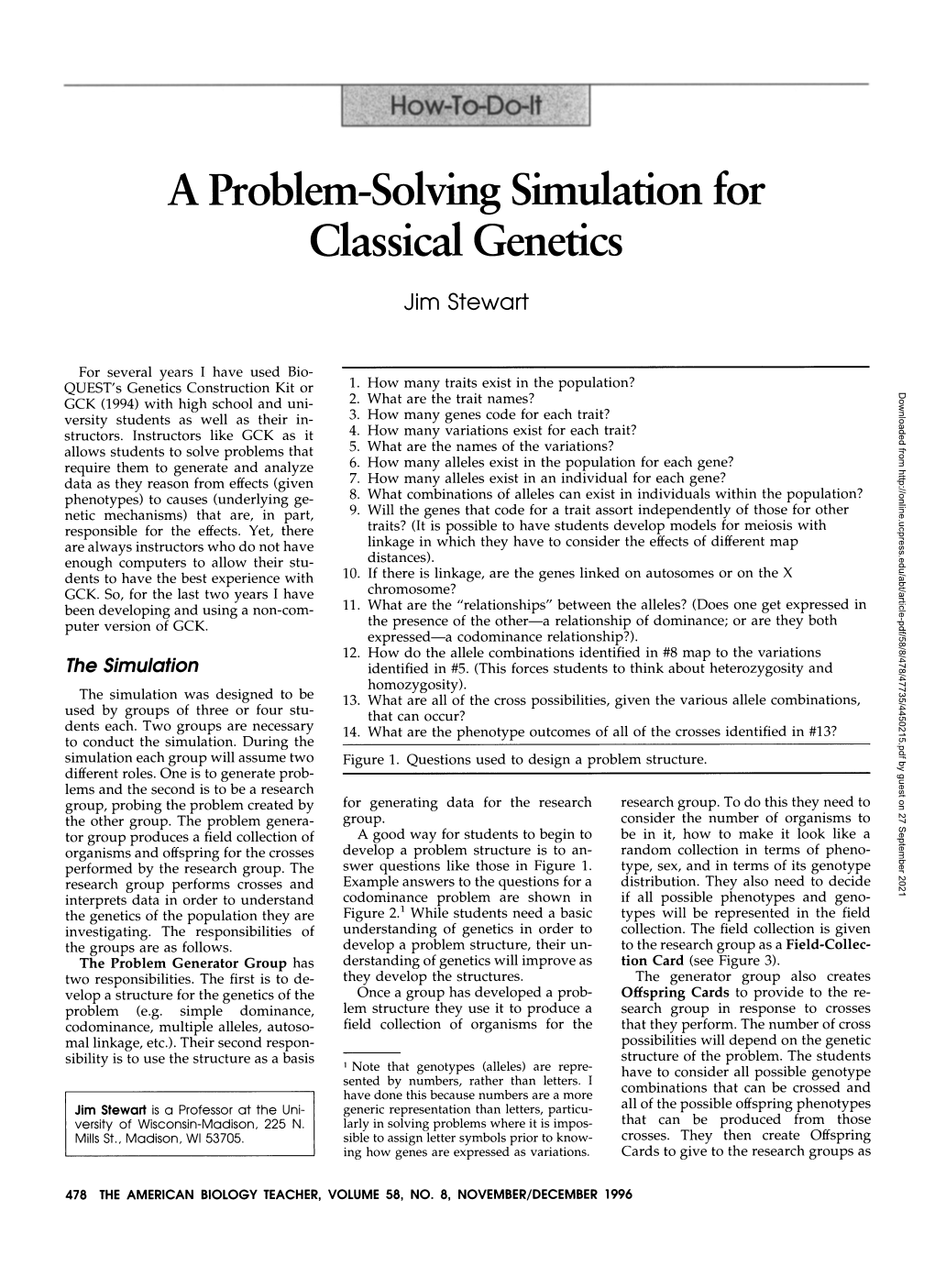 A Problem-Solving Simulation for Classical Genetics