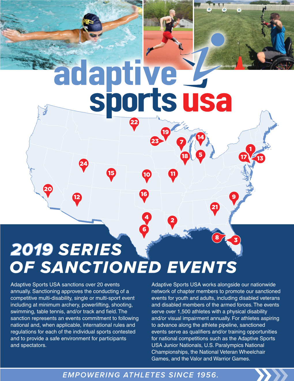 2019 SERIES of SANCTIONED EVENTS Adaptive Sports USA Sanctions Over 20 Events Adaptive Sports USA Works Alongside Our Nationwide Annually