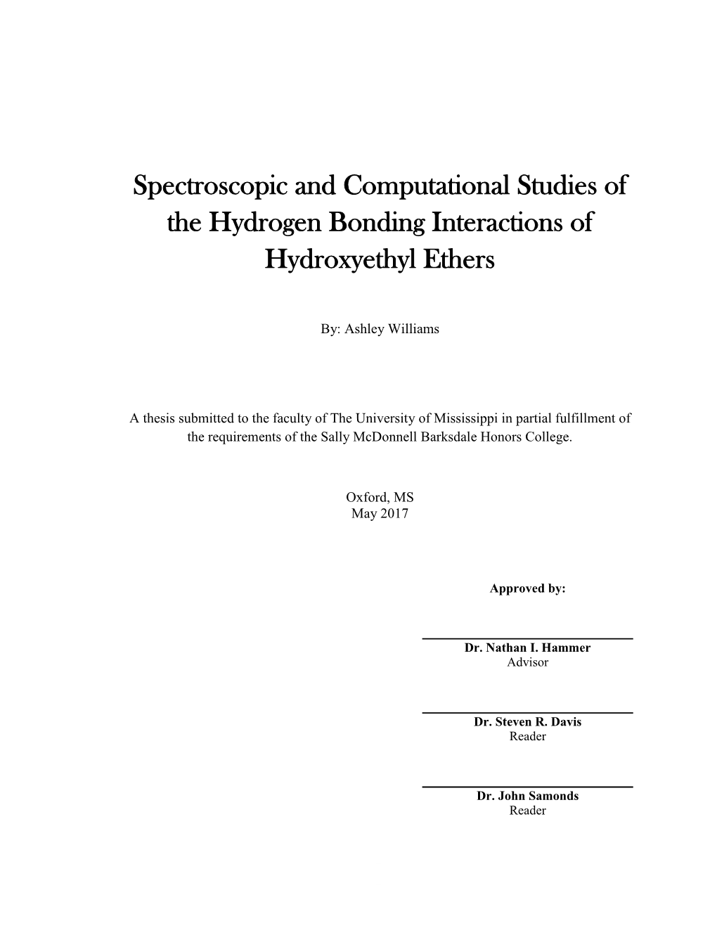 Thesis Submitted to the Faculty of the University of Mississippi in Partial Fulfillment of the Requirements of the Sally Mcdonnell Barksdale Honors College