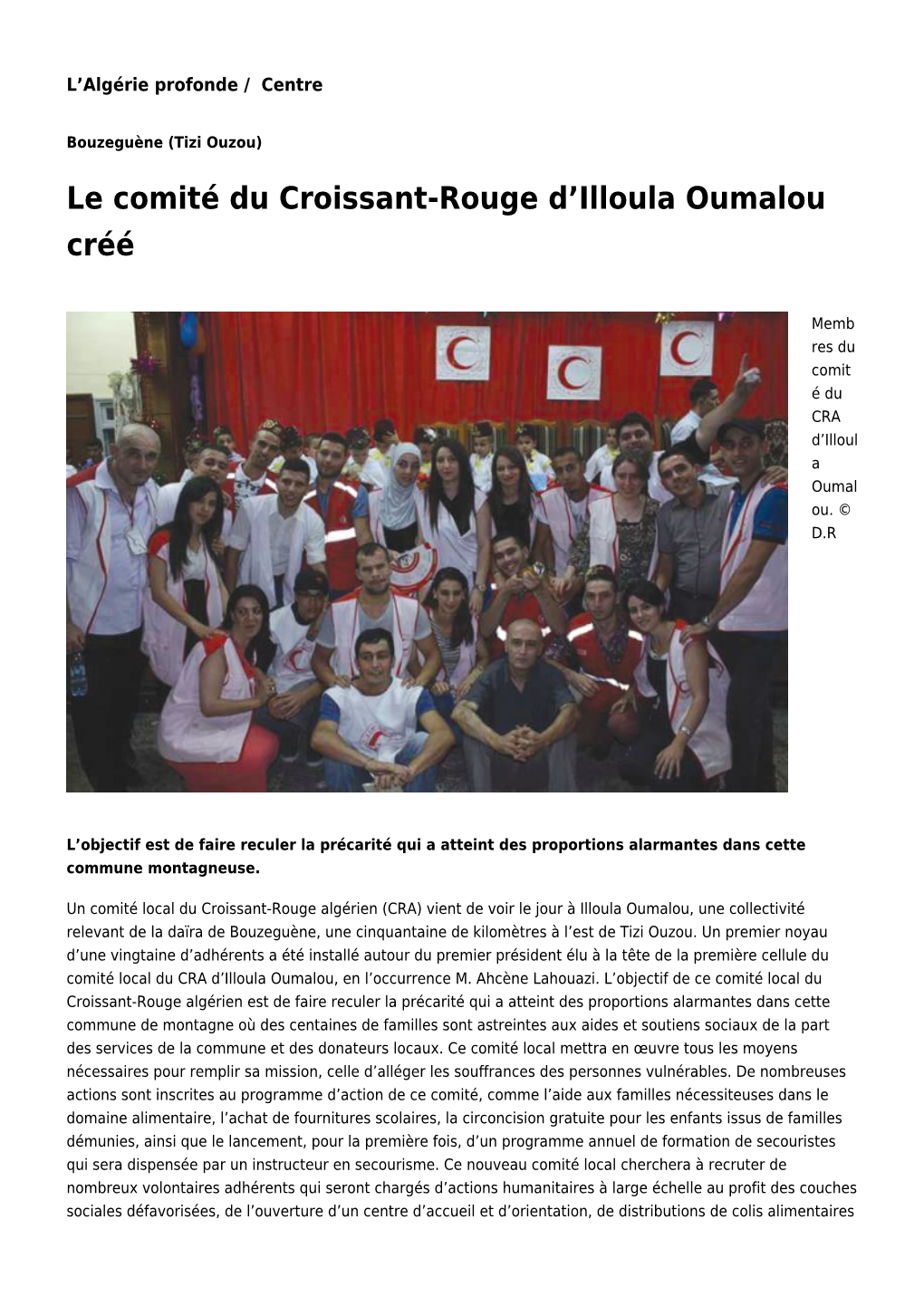 Le Comité Du Croissant-Rouge D'illoula Oumalou