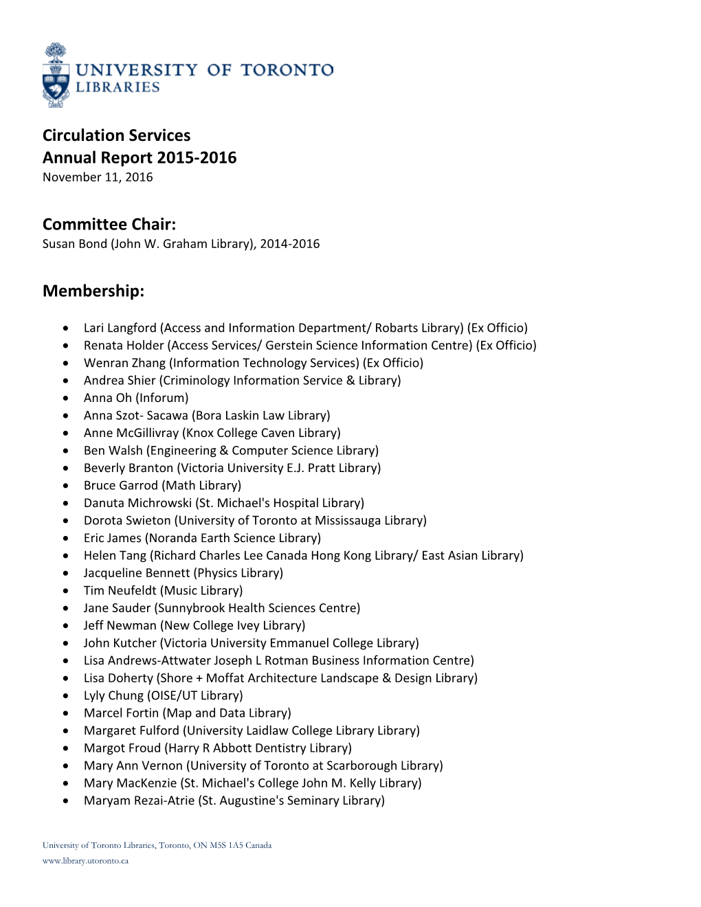 Circulation Services Annual Report 2015-2016 Committee Chair