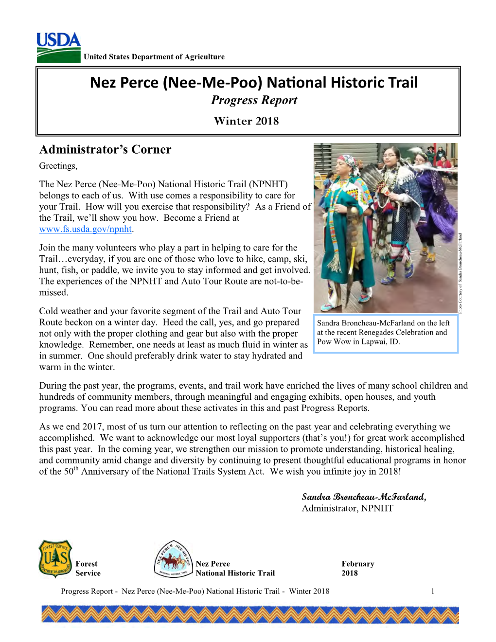 Nez Perce (Nee-Me-Poo) National Historic Trail Progress Report Winter 2018