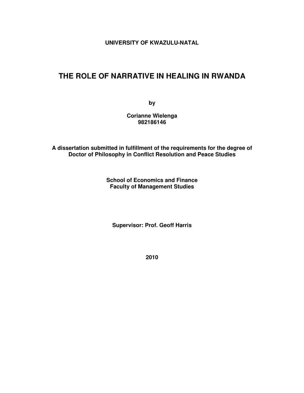 The Role of Narrative in Healing in Rwanda